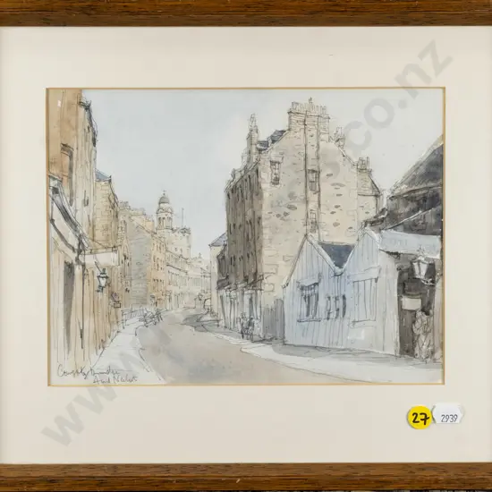 framed watercolour - street scene - Dundee H-190 W-240