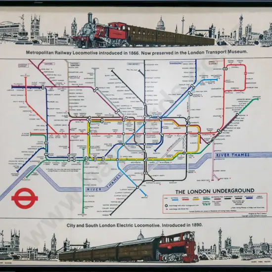 framed London Underground souvenir tea towel (slight age damage) H-470 W-700