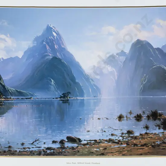 unframed signed Peter Beadle poster print 62/300 "Mitre Peak, Milford Sound" H-510 W-780