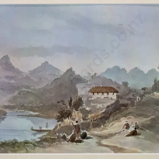 mounted historic print - Mission Station at Pepepe, Waikato" H-250 W-350