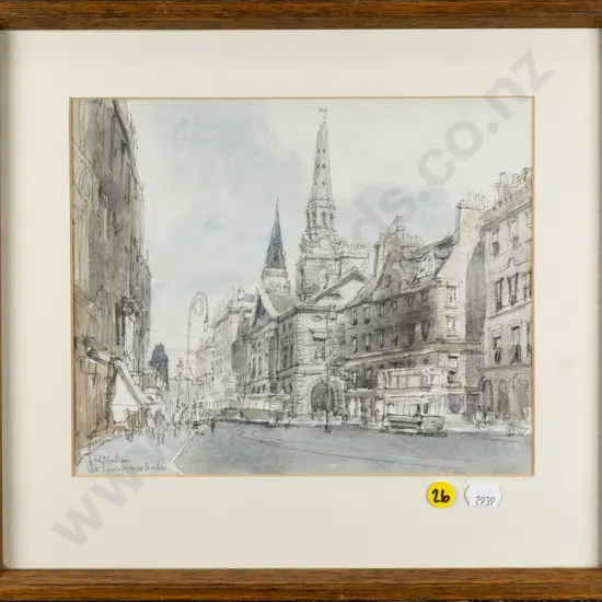 framed watercolour - street scene - Dundee H-190 W-240