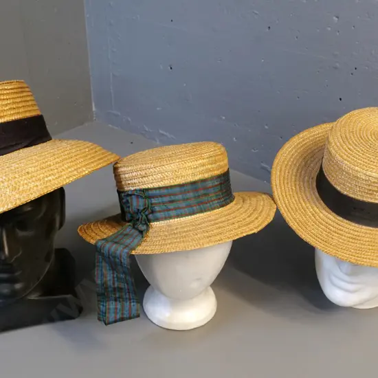vintage costume items - 3 straw boater hats, one is child size
