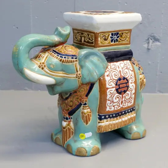 turquoise and multi colour porcelain elephant plant pot stand H-310 L-340