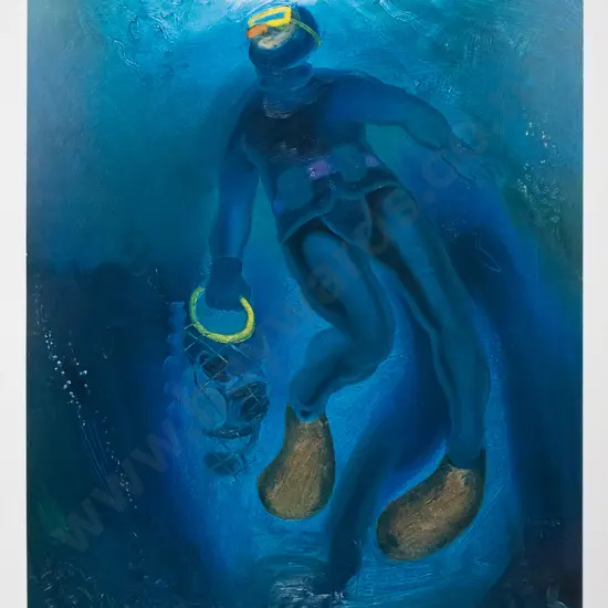 mounted signed Lyndsay Crooks digital print "Diver Surfacing" H-345 W-290