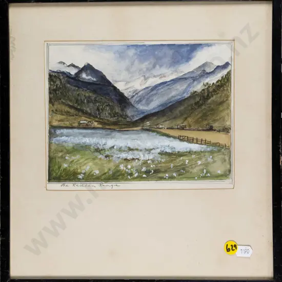 unsigned framed watercolour - mounatin scene H-140 W-190