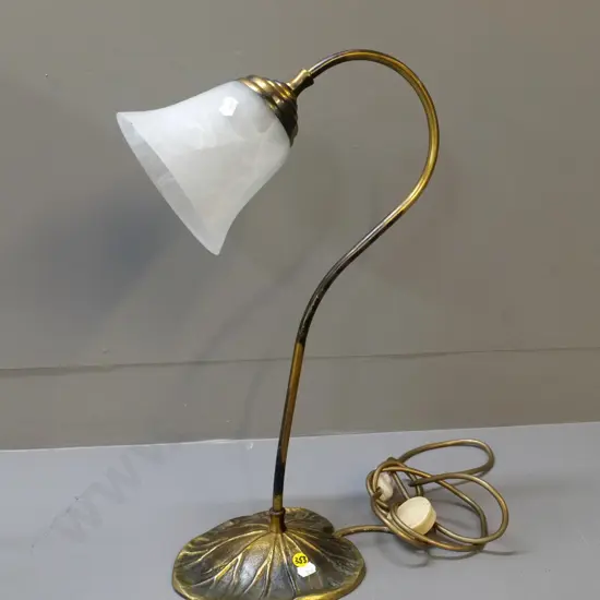 cast brass lily themed table lamp with frosted glass shade H-490