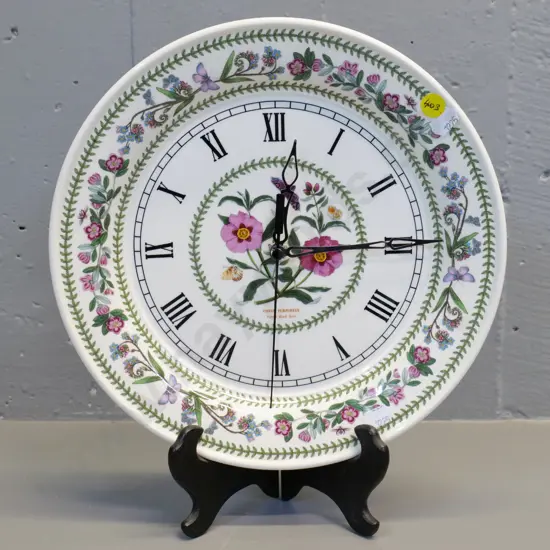 Portmeirion botanical pattern wall clock with quartz movement - hanging loop is missing. Diameter 265