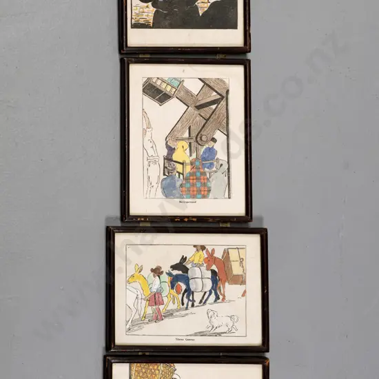 4x hand coloured  connected prints - various scenes Over all H-720 W-190