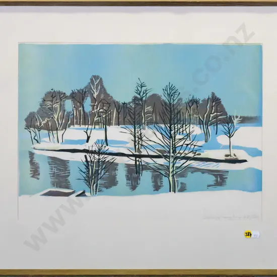 illegible signature - framed ltd edition print 72/300 - snowy river scene H-320 W-460