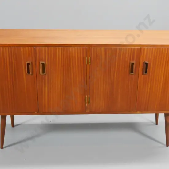 mid-century mahogany 4-door sideboard - chip to back edge of top, light scratches H-820 W-1370 D-430
