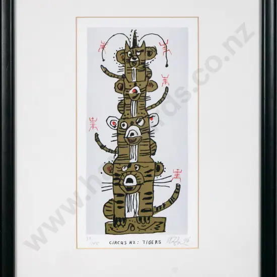 illegible signature - framed ltd edition print 33/145 "Circus N2: Tigers" H-220 W-120