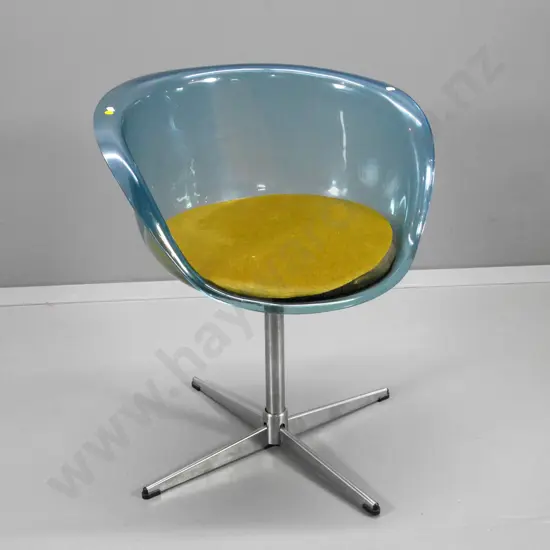 retro perspex swivel dining chair on chrome base, with velvet covered cushion H720 W630 D540