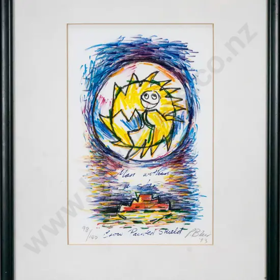 P Blair '93 - framed ltd edition print 98/140 "Crow Panted Shield" H-245 W-160