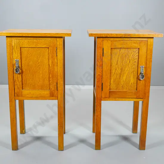 pair of deco oak pot cupboards, has had brass handles replaced H810 W460 D350