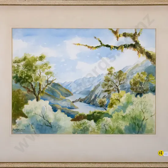 unsigned - framed watercolour  "Doubtful Sound from the track" H-260 W-360