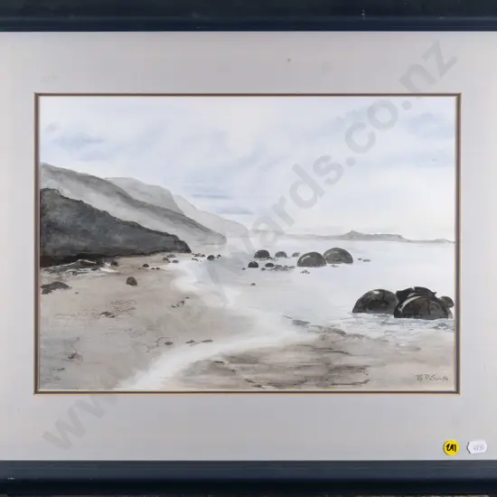 BP Smith - framed watercolour "Moeraki Boulders" H-270 W-390