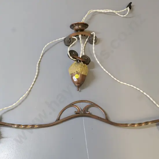 restorer's art nouveau style 2-light copper rise and fall light fitting - bent, needs rewiring etc. W-660