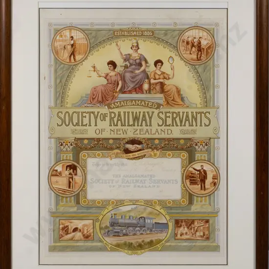 framed Amalgamated Society of Railway Servants of NZ award - Richard David Burgess, Surfaceman NZR 1928-30