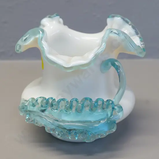 milk uranium glass frilled rim vase H-120 D-140