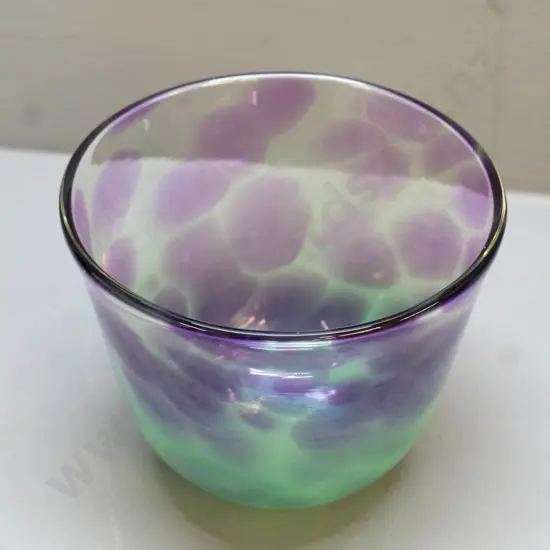 Venus Hot Glass NZ art glass bowl - green and lavender - H-120 Diameter 150