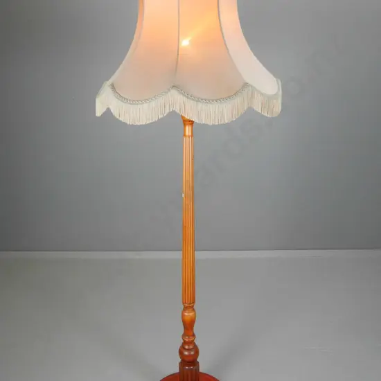 mahogany reeded floor lamp w/ Empire style shade - some fading to polish H-1670 Shade D-580