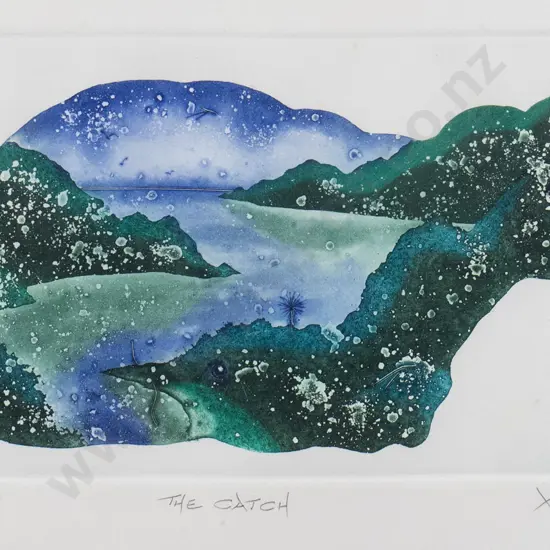 Gary Tricker '90 - mounted etching 5/30 "The Catch" H-125 W-215