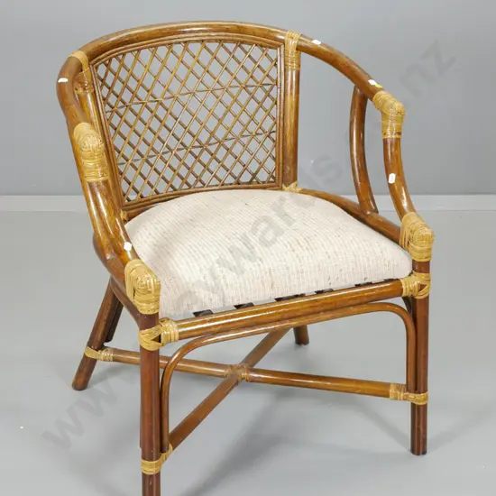 cane tub chair with lattice weave back, upholstered seat H-710 W-580 D-480