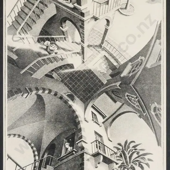 MC Escher print on board "High and Low" (some age damage) H-740 W-300