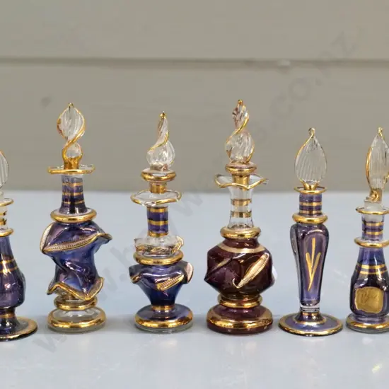 6 small decorative (Turkish?) scent bottles - approx H-95