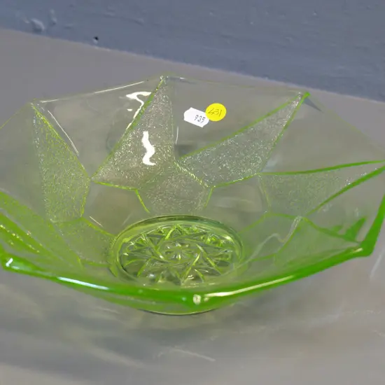 green uranium glass octagonal salad bowl D-240