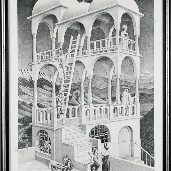 framed MC Escher print "Belvedere" H-530 W-340