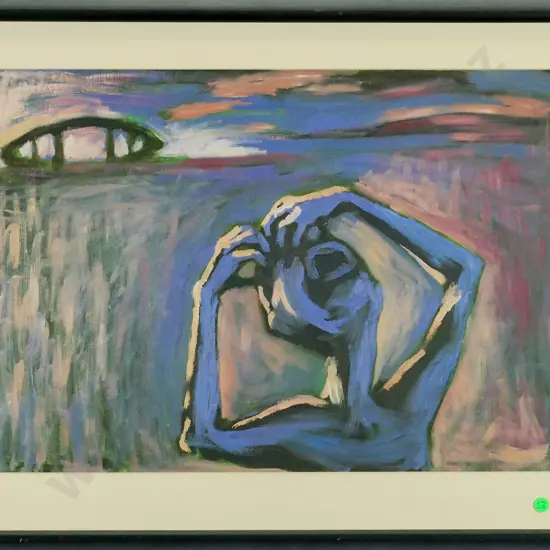 Jenny Darling - framed oil "Collapse of West Gate Bridge 1970 Melbourne" H-380 W-540