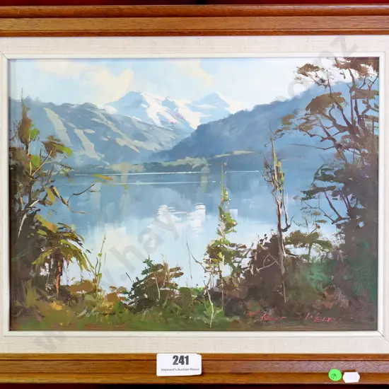 Kevyn Webb - framed oil "Lake Kaniere, West Coast" H-300 W-390