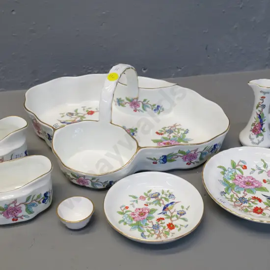 Aynsley Pembroke pattern bone china - handled sectional serving dish, cream & sugar, small jug etc and a tiny Spode bowl