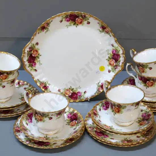 Royal Albert Old Country Roses - 6 trios and a cake plate