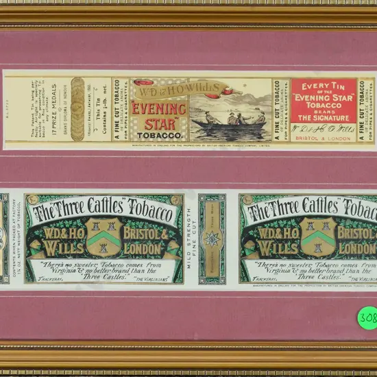 framed vintage tobacco labels H-130 W-250