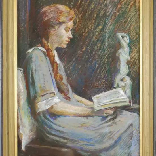 Daisy M White - framed pastel " A Student of the Classics" H-480 W-310