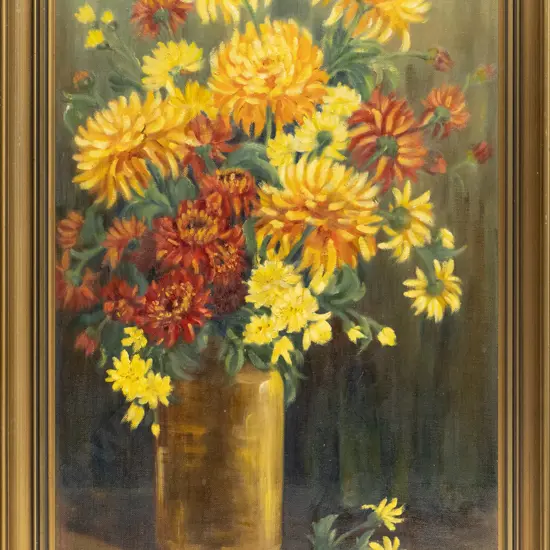Lois Williams - framed oil - crysthanthemums H-580 W-390
