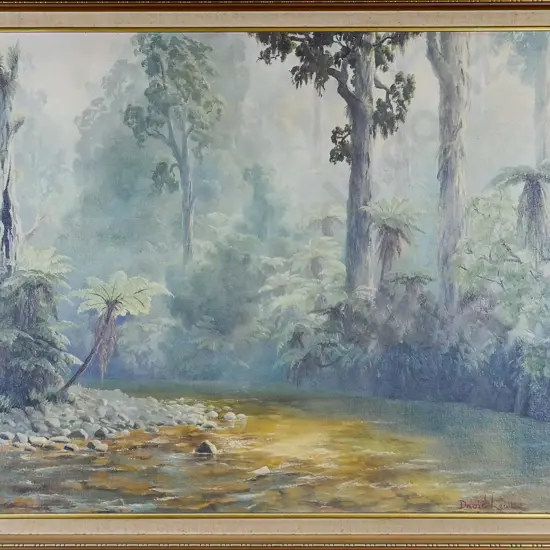 David Lewis 1986 - framed oil "Whirinaki River"