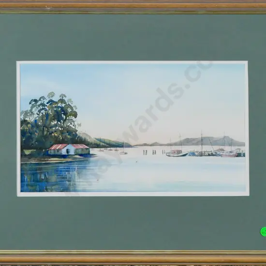 Heather Maxwell - framed watercolour "Careys Bay" H-200 W-340