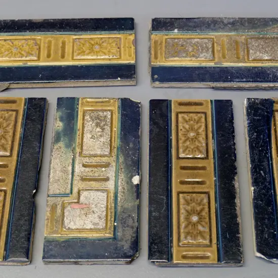 6 Milton potteries majolica tiles - 75 x 150 - no back stamp, all have varying amounts of wear