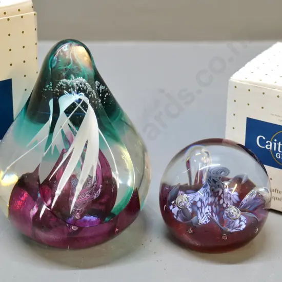 2 boxed Caithness heavy glass paperweights - larger is H-110