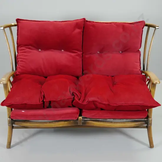 mid-century European Ercol-style beech bentwood 2-seater settee - rubbing to polish H880 W1270 D750