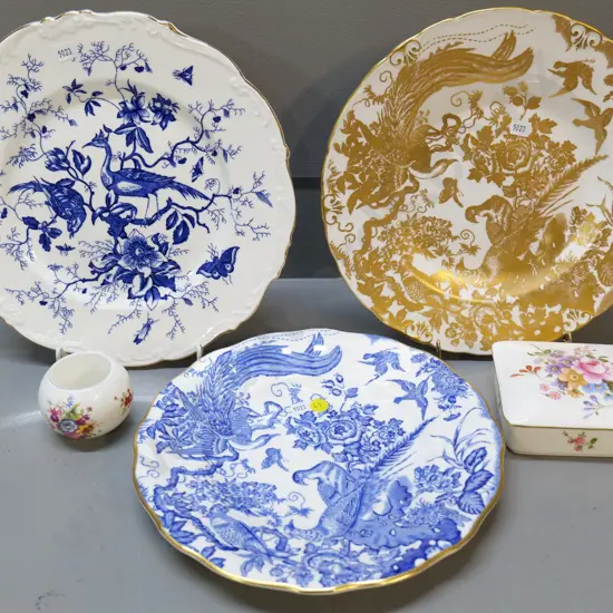 3 cabinet plates - 2 Royal Crown Derby, Coalport Cairo D270 - Derby posies jewellery box & Hammersley bowl