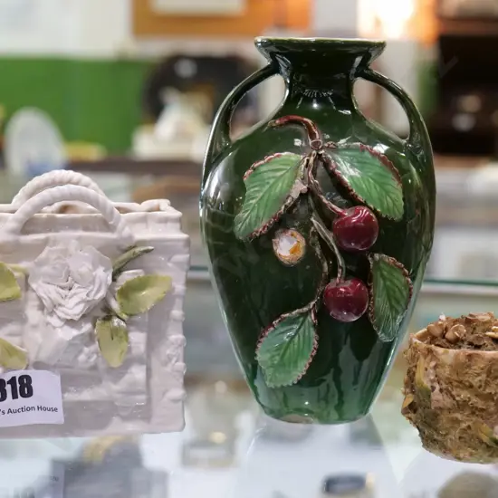 3 pieces vintage china, all AF - English floral vase & floral basket, Czech posie