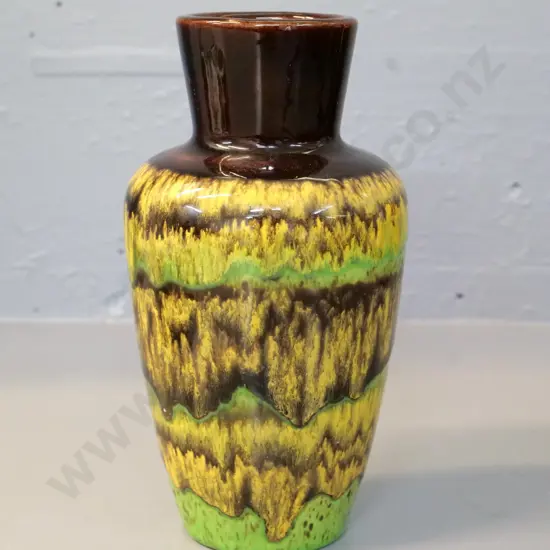 trickle glaze green, brown and yellow German pottery vase H-220