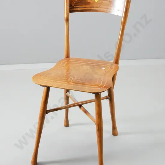 unusual vintage dining chair - ply seat and back with inlay decoration H-880 W-390 D-430