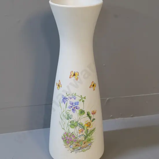 large Germany pottery vase with floral & butterfly design H480
