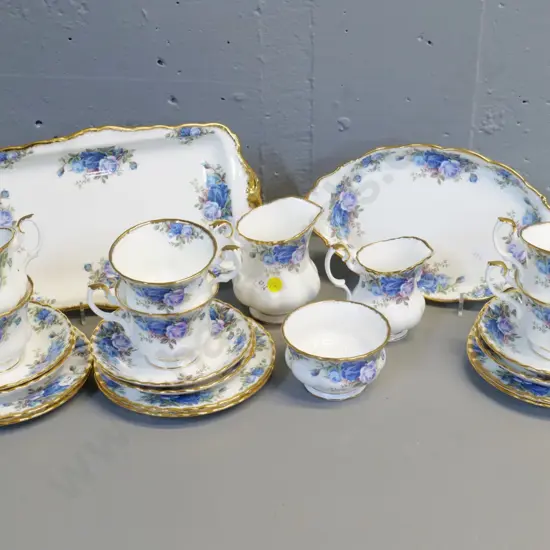 Royal Albert Moonlight Rose 23-piece tea set includes sandwich trays, 2 jugs, etc.