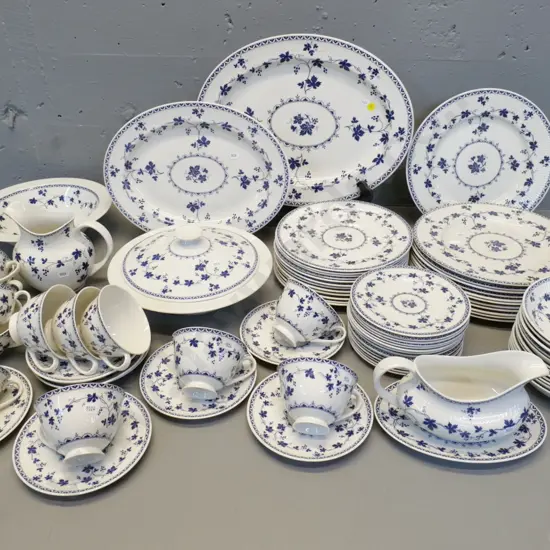 large collection of Royal Doulton Yorktown bone china dinnerware - 12 of some pieces, fewer of other - a few wear marks